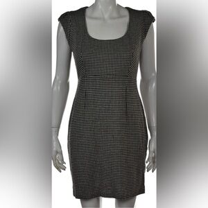 French Connection Womens Dress Black Houndstooth Sheath Short Cap Sleeve